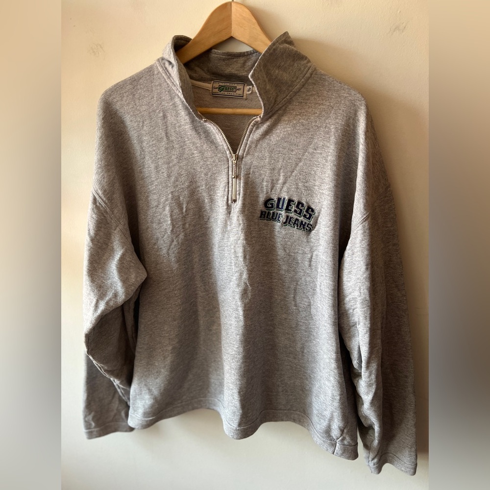 Guess USA Vintage Gray Quarter-Zip Sweatshirt S
